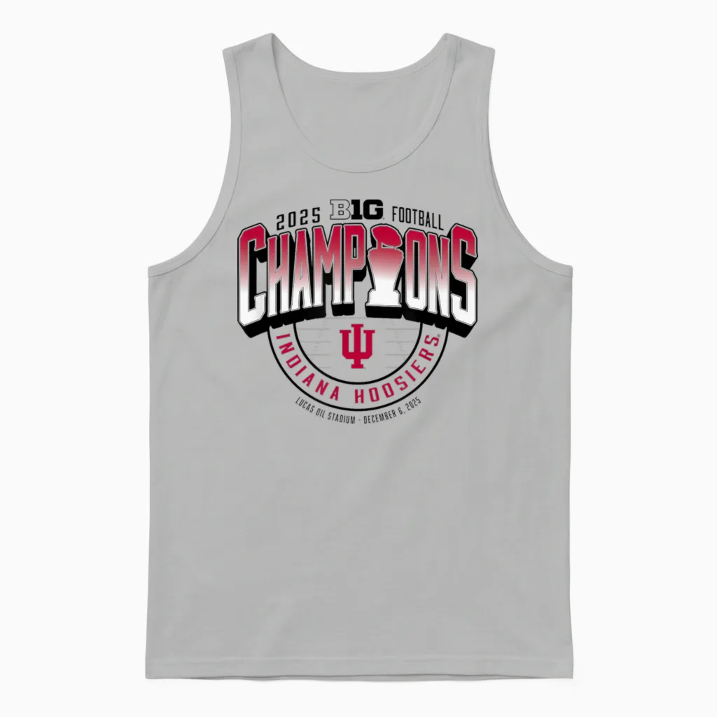 Indiana Hoosiers Big Ten Champs 2025 Football Locker Room Unisex Tank Top in Ash