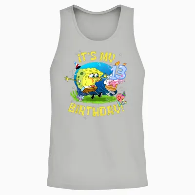 Spongebob It's My 13th Birthday Cake Kids Thirteen Spongebob Unisex Tank Top - Ash