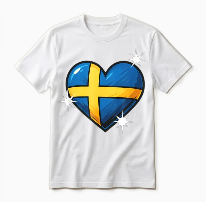Schwedische Flagge Herz Damen Herren Kinder Gelb & Blau Schweden Unisex T-Shirt in White