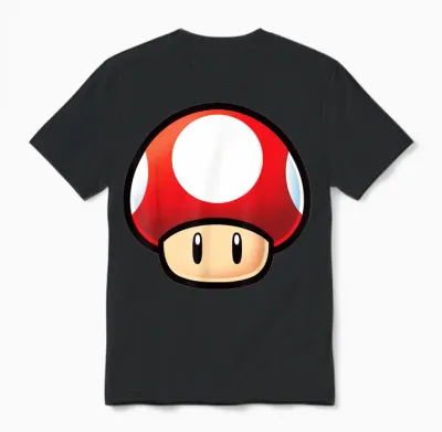 Super Mario Red Mushroom Big Face Unisex T-Shirt - Black