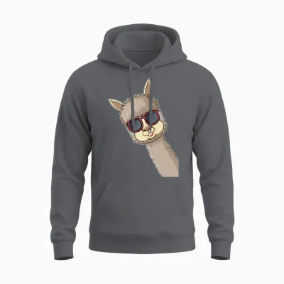 Funny Llama Sunglasses Llama Lover Funny Alpaca Unisex Hoodie - Charcoal