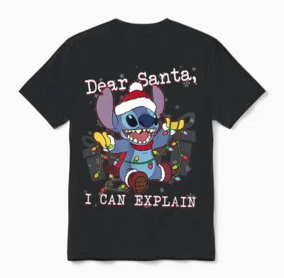 Disney Lilo & Stitch Christmas Dear Santa, I Can Explain Short Sleeve Unisex T-Shirt - Black