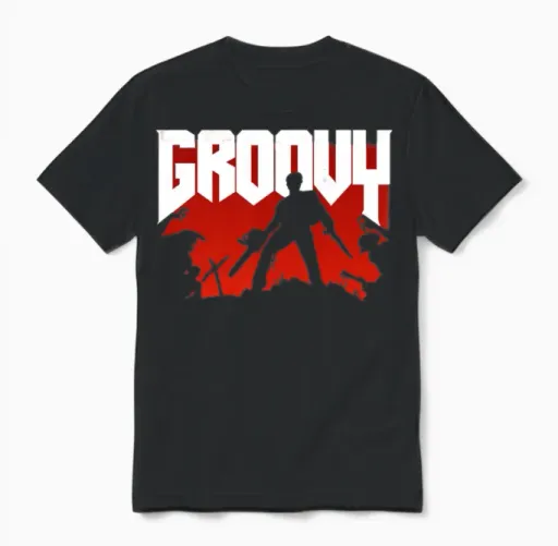 Doomy and Groovy - Aesthetic Unisex T-Shirt in Black