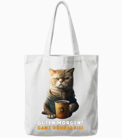 Funny T-Shirt with German Text "guten Morgen Ganz Dünnes Eis [german Language], Black Tote Bags - White