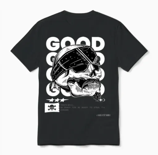 Pirate Skull Be Ready to Steal the Oceans Unisex T-Shirt in Black