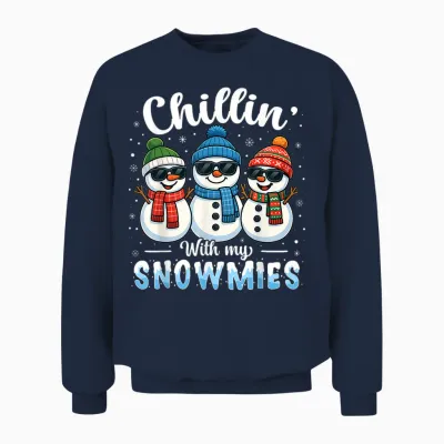 Chillin with My Snowmies Funny Snowman Christmas Kids Boys Unisex Sweatshirt - Navy