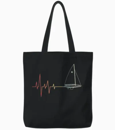Sailing Heartbeat Retro Tote Bags - Black