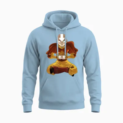 Avatar: the Last Airbender Aang Meditation T-Shirt, Black Unisex Hoodie - Light Blue