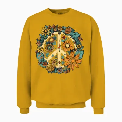 Hippie Daisy Peace Sign Retro Flower Sunflower Unisex Sweatshirt - Gold