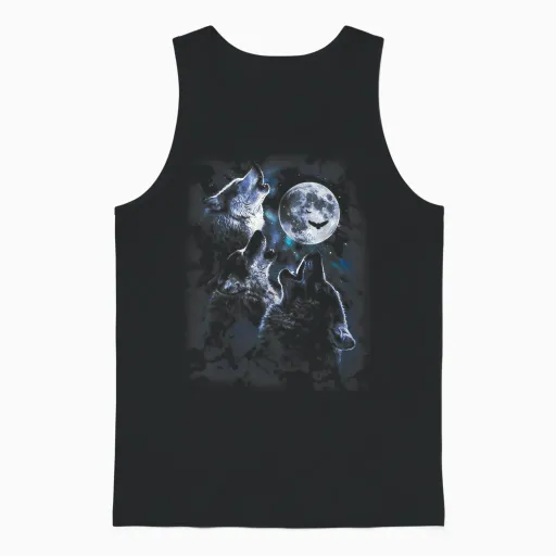 Howling at the Moon Wolf Pack Starry Wildlife Wolves Lovers Unisex Tank Top in Black