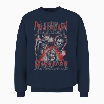 The Texas Chainsaw Massacre Blood Splatter Collage Horror Unisex Sweatshirt - Navy