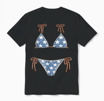 Usa Bikini Red White July 4th Blue Vacation Summer Swimsuit Unisex T-Shirt - Black
