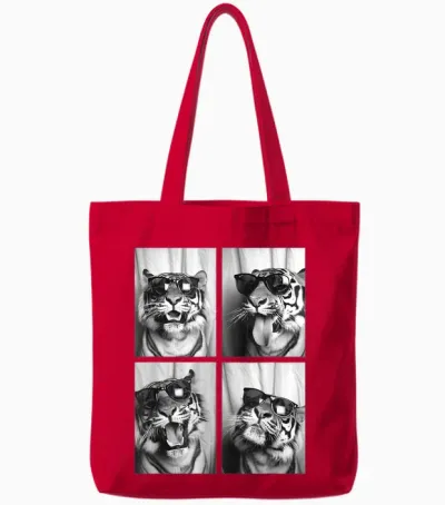 Cute Tigers with Sunglasses Cool Feline Animals Photo Booth Tote Bags - Red