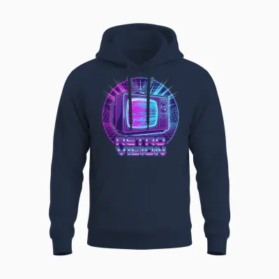 Retro Vision Neon Tv Unisex Hoodie - Navy