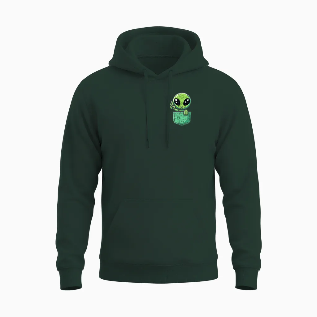 Cute Little Alien in Pocket Universe Ufo Baby Monster Unisex Hoodie in Forest