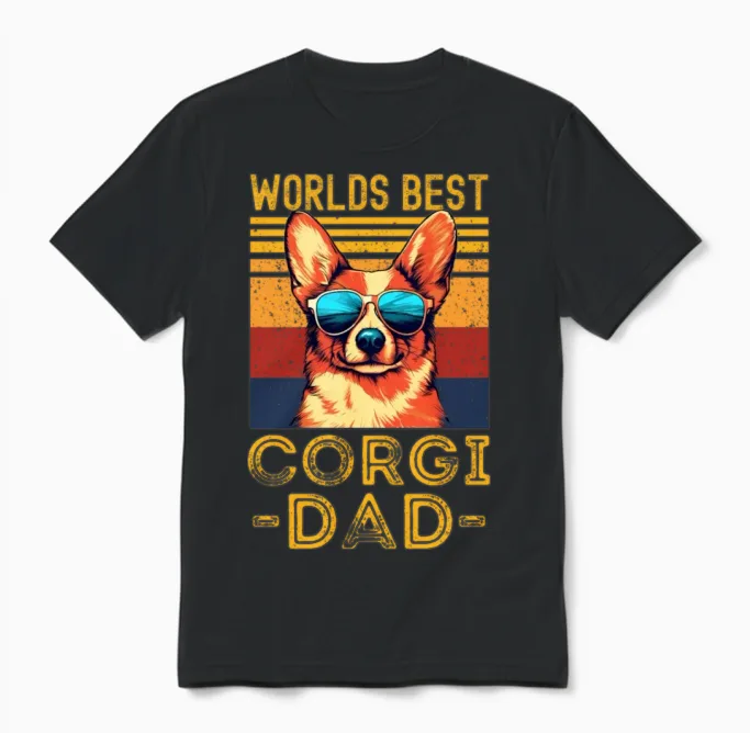 Corgi with Sunglasses Retro Unisex T-Shirt - Black