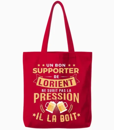 Good Supporter of Lorient Drinks Pressure Humor Lorient T-Shirt, Black, S Tote Bags - Red