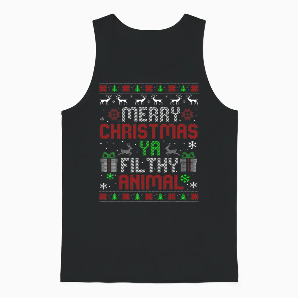Merry Christmas Animal Filthy Ya Xmas Family Pajama Unisex Tank Top in Black