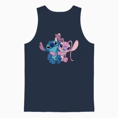 Disney Stitch & Angel Hug Valentine's Day Couples 2-Sided Unisex Tank Top - Navy