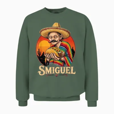 Smiguel Mexican Sombrero Funny Mexican Culture Mashup Unisex Sweatshirt - Military Green