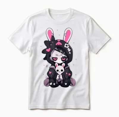 Goth Bunny Anime Girl Cute E-Girl Gothic Outfit Grunge Unisex T-Shirt - White