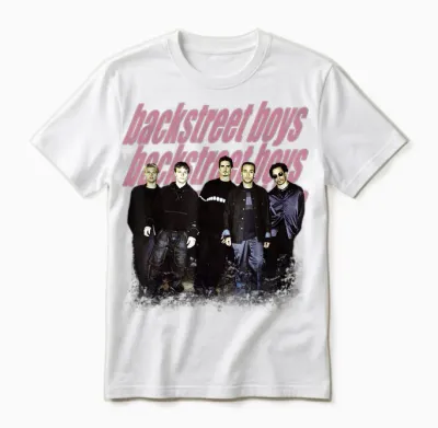 Backstreet Boys – Group Photo Repeat Logo Dark Heather Grey Unisex T-Shirt - White