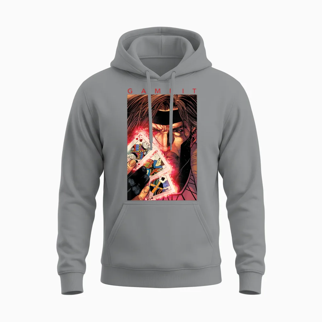 Marvel X-Men Gambit Glowing Cards Graphic Unisex Hoodie in Sport Grey