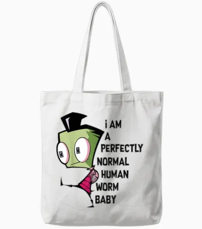 Invader Zim I Am Perfectly Normal Human Worm Baby Portrait T-Shirt Small Tote Bags - White