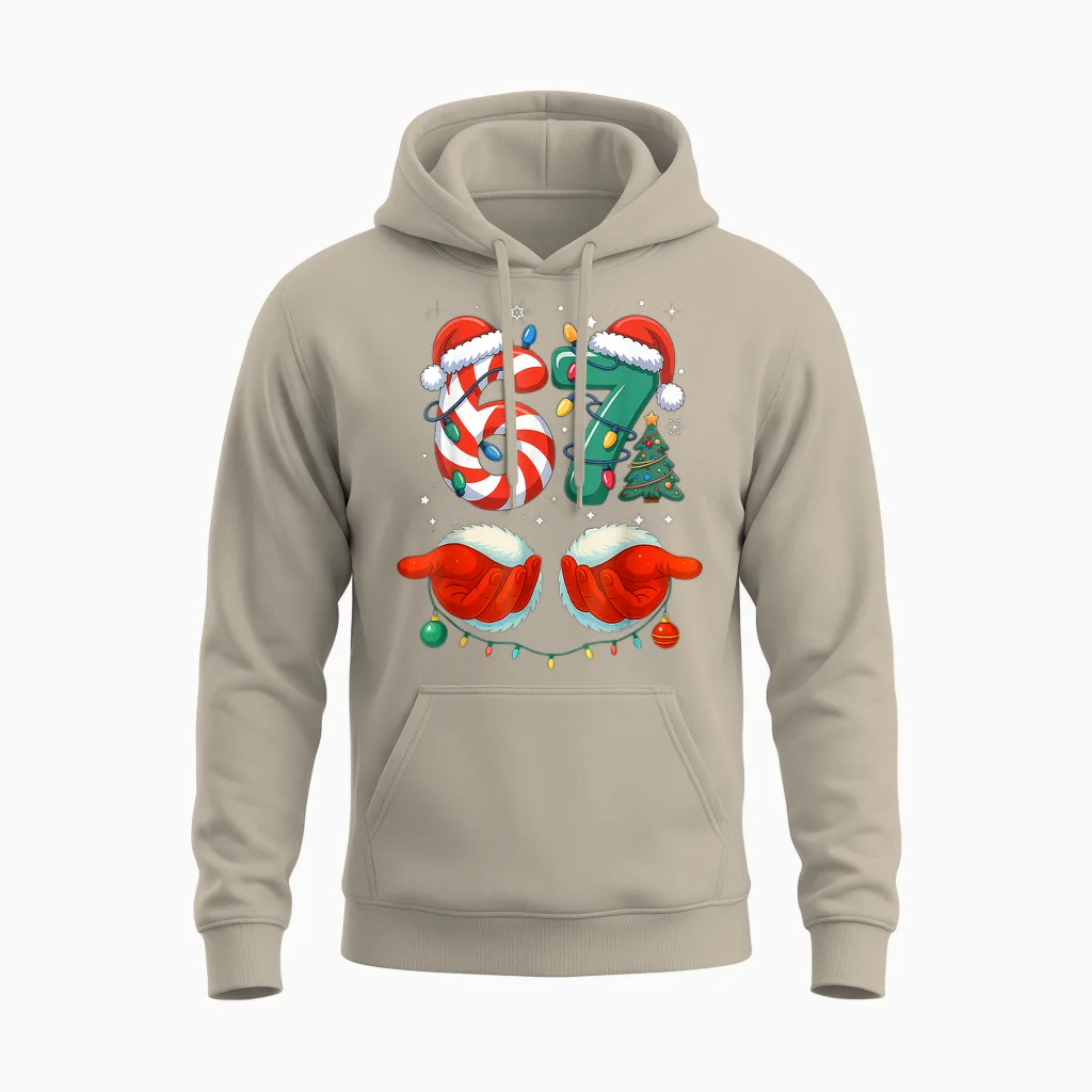 Six Seven 6 7 67 Christmas Funny Unisex Hoodie in Sand