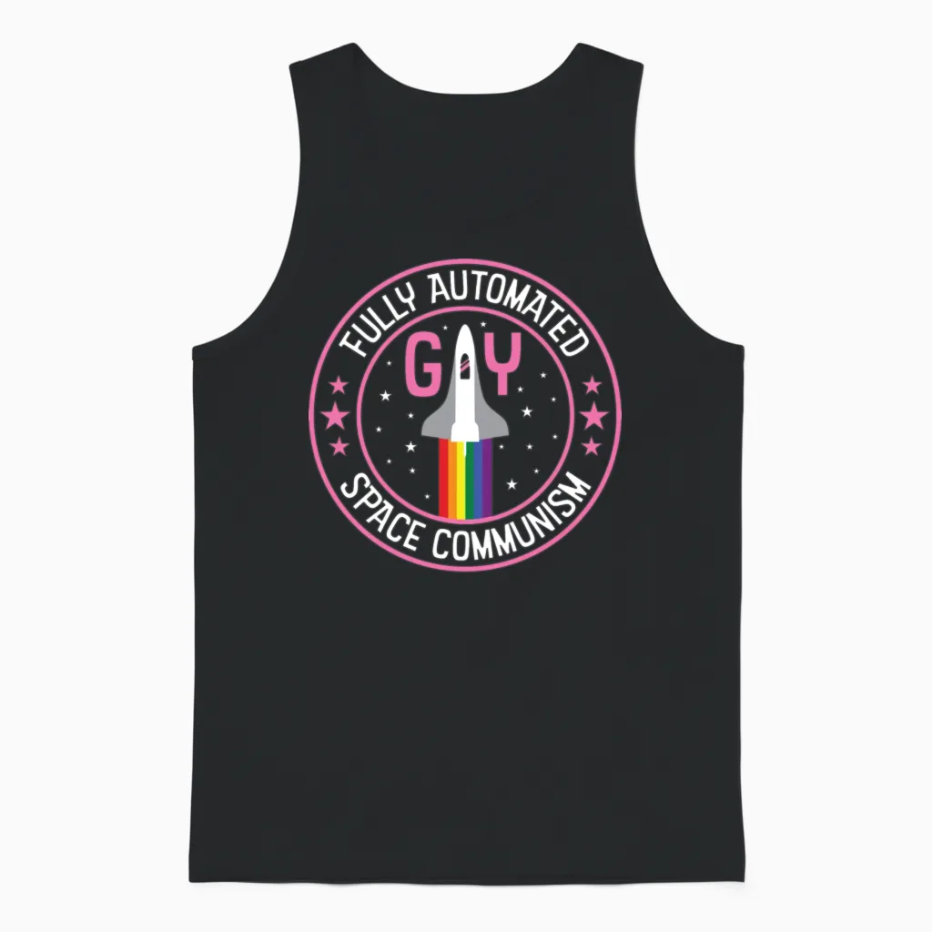 Fully Automated Gay Space Communism Unisex Tank Top in Black