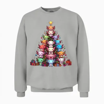 Axolotl Cute Christmas Tree for Women Men Kids T-Shirt, Black, S Unisex Sweatshirt - Ash