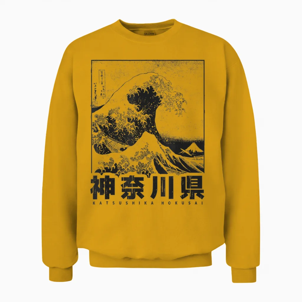 Die Große Welle Vor Kanagawa Fujiyama Japanisch Japan Style Unisex Sweatshirt in Gold
