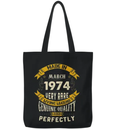 March 1974 Vintage Birthday Present Tote Bags - Black