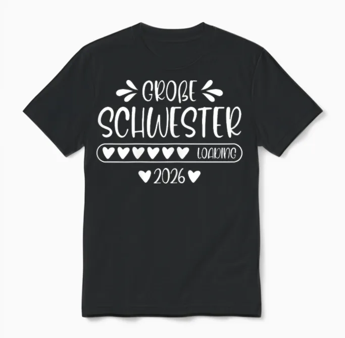 Big Sister 2026 Loading Pregnancy Announcement T-Shirt, Black Unisex T-Shirt in Black