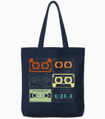 Retro Mixtape Cassettes Vintage Tote Bags - Navy