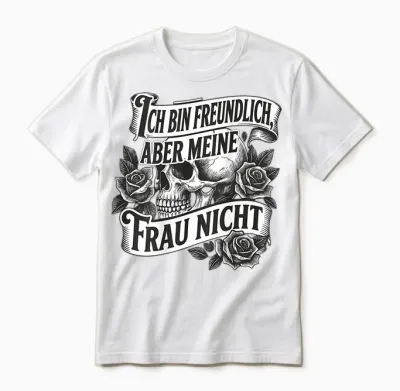 Ich Bin Freundlich Aber Meine Frau Nicht Totenkopf (on Back) Unisex T-Shirt - White