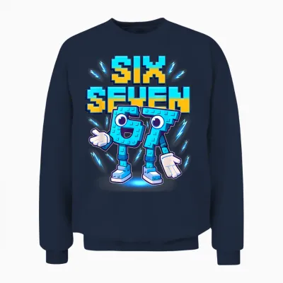 Six Seven Brainrot Italian Funny 67 Kids Gaming Meme Unisex Sweatshirt - Navy