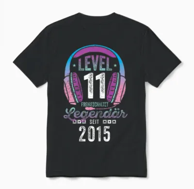 Level 11 Years Girl's Birthday Gamer Girl Teenager 2015 Unisex T-Shirt - Black