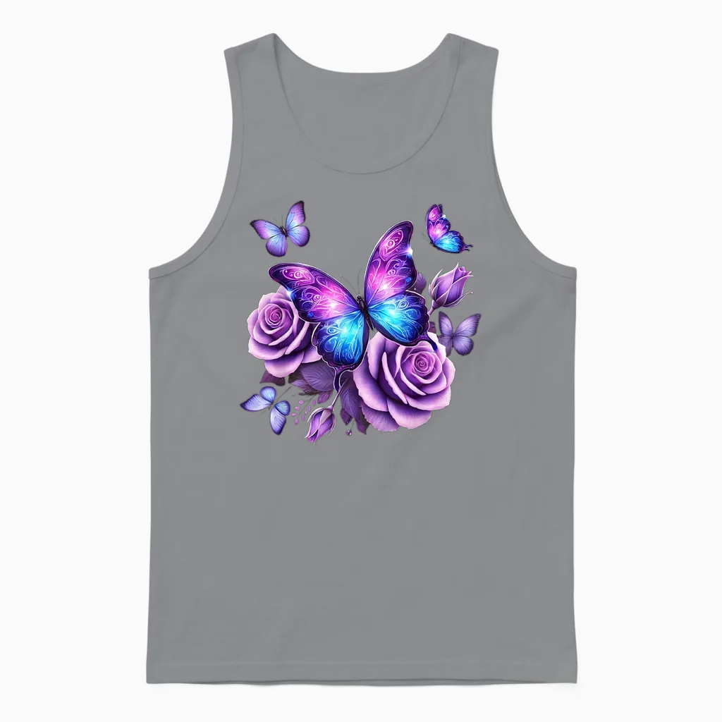 Beautiful Butterfly Purple Pink Butterfly Lovers Gifts Women Unisex Tank Top in Sport Grey