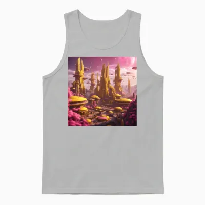 Fantasy Alien Landscape: Futuristic Planet Design Unisex Tank Top - Ash