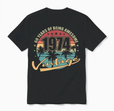 50th Birthday Vintage 1974 50 Years Unisex T-Shirt - Black