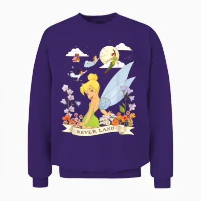 Disney Peter Pan Tinker Bell Never Land Flowers and Flight Unisex Sweatshirt - Purple