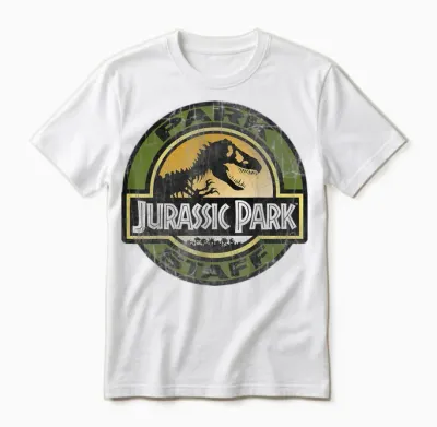 Jurassic Park Staff Retro Distressed Logo Graphic Unisex T-Shirt - White