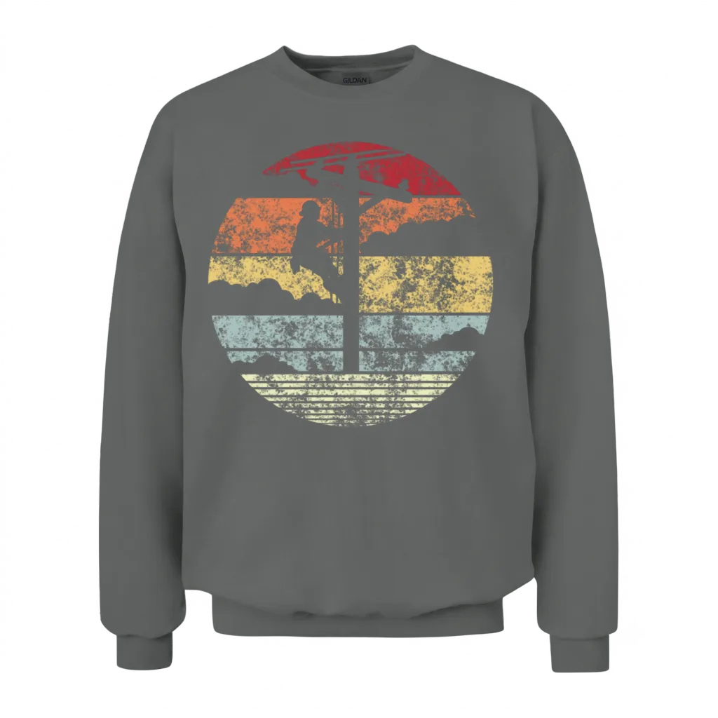 Vintage Retro Lineman Line Worker Utility Pole Unisex Sweatshirt - Graphite Heather