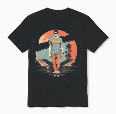 Retro Skateboarder Unisex T-Shirt - Black