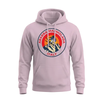 Vintage Skiing in Arabba-Marmolada Italy Sunset Unisex Hoodie - Light Pink