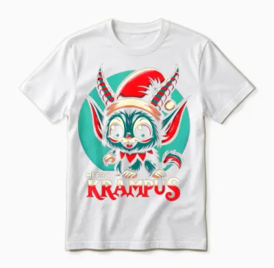 Cute Merry Krampus Christmas Holiday 30’s Retro Cartoon Unisex T-Shirt - White