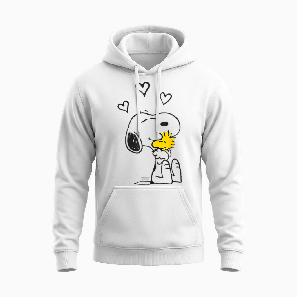 Peanuts - Snoopy Woodstock T-Shirt with German Text "ich Halte Dich Fest", Black, S Unisex Hoodie in White