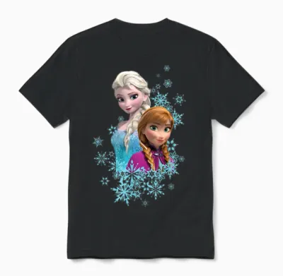 Frozen Elsa and Anna Sisters T-Shirt, Black Unisex T-Shirt - Black