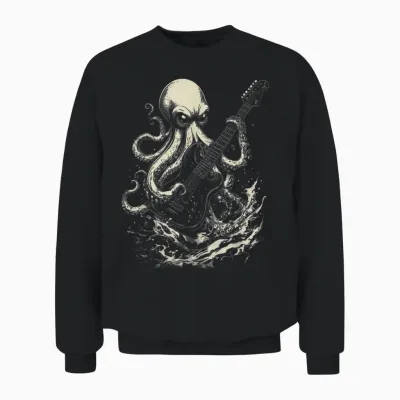 Guitar Octopus Heavy Metal Head Funny Guitarist T-Shirt, Black, S Unisex Sweatshirt - Black